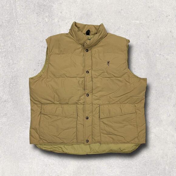 ★ Browning (Vintage) Tan Full-Zip Quilted Puffer Vest w/ Button-Up Front ★ - Picture 6 of 6